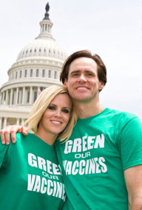 Jenny McCarthy and Jim Carrey at the "Green Our Vaccines" press conference in 2008